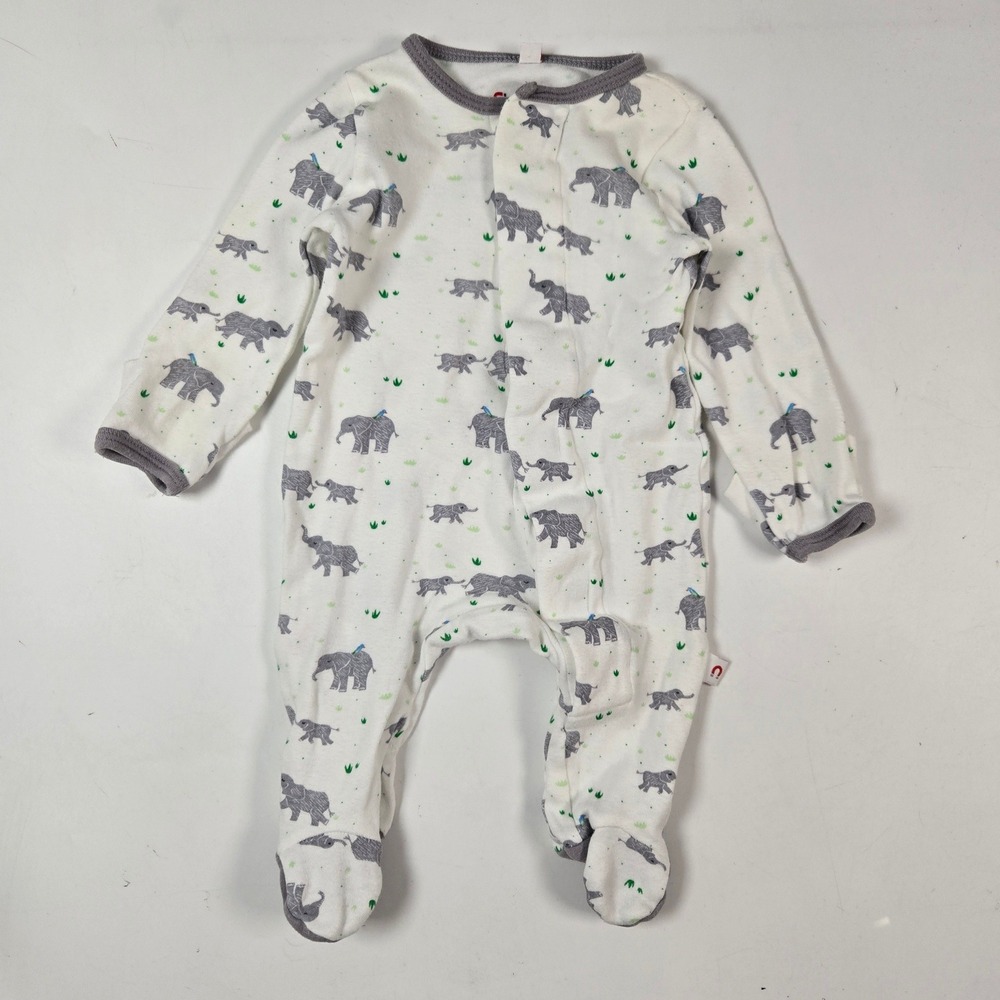Magnetic Me Footie Pajamas 0-3M White Elephant Magnetic Closure Sleeper